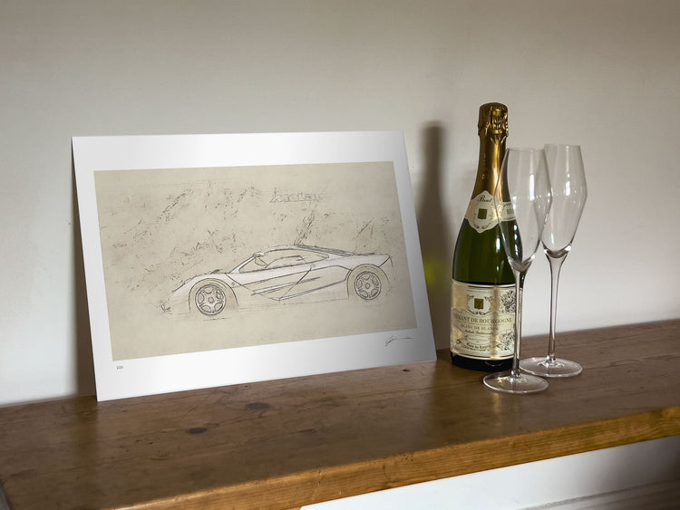 A3 limited edition car print with Champagne 